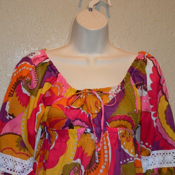 Sz XS Trina Turk Pink Retro Floral Beach Coverup - Picture 4 of 15